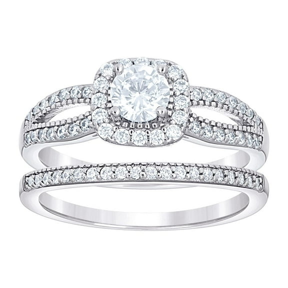 925 Sterling Silver Womens Cubic Zirconia Square Head Duo Ring Set Size 6 Ring for Women - 5.3 Grams