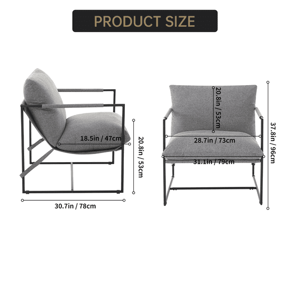 SAINSPEED Linen / Corduroy Sling Accent Chair, Soft Upholstered Reading Chair, Metal Frame Arm Chair Lounge Reception Chair for Home Office Living Room Bedroom