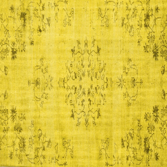 Ahgly Company Machine Washable Indoor Square Persian Yellow Traditional Area Rugs, 6' Square