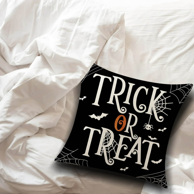 Set of 4 Halloween Trick or Treat Pillow Covers 18 x 18 with 4