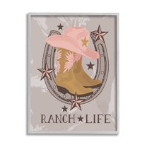Stupell Industries Ranch Life Cowgirl Horseshoe Nature Painting Gray Framed Art Print Wall Art, 24 x 30