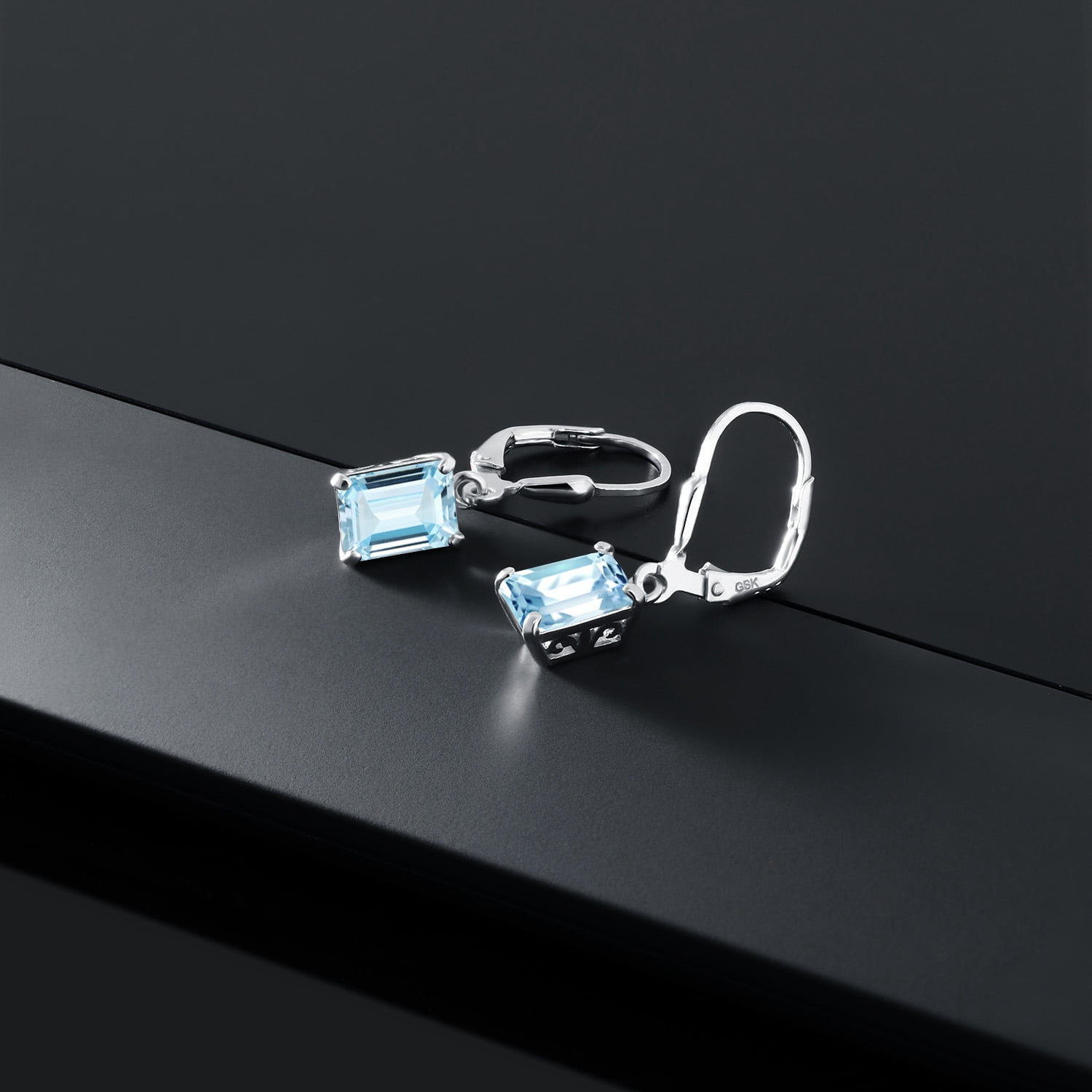 Gem Stone King 925 Sterling Silver Sky Blue Aquamarine Dangle Earrings for Women (2.80 Cttw, Gemstone March Birthstone, Octagon 8X6MM)