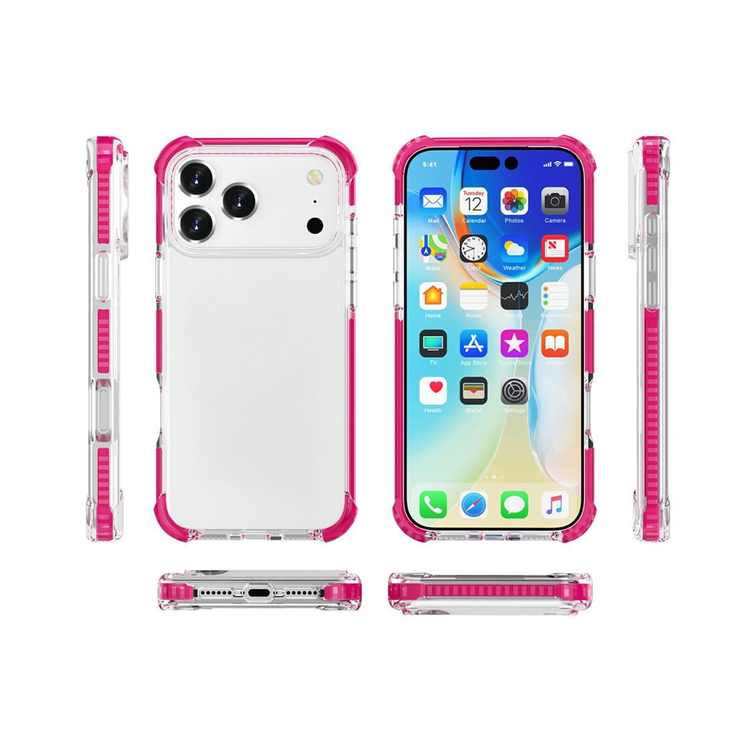 Shockproof TPU Mesh Sport Case for iPhone 17 Pro Max with Wireless Charging - Pink