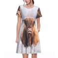 thumbnail image 1 of Bixox Robe d'Été à Manches Courtes pour Femmes Robe Ample Longueur Genou avec Poches-Vache, 1 of 7