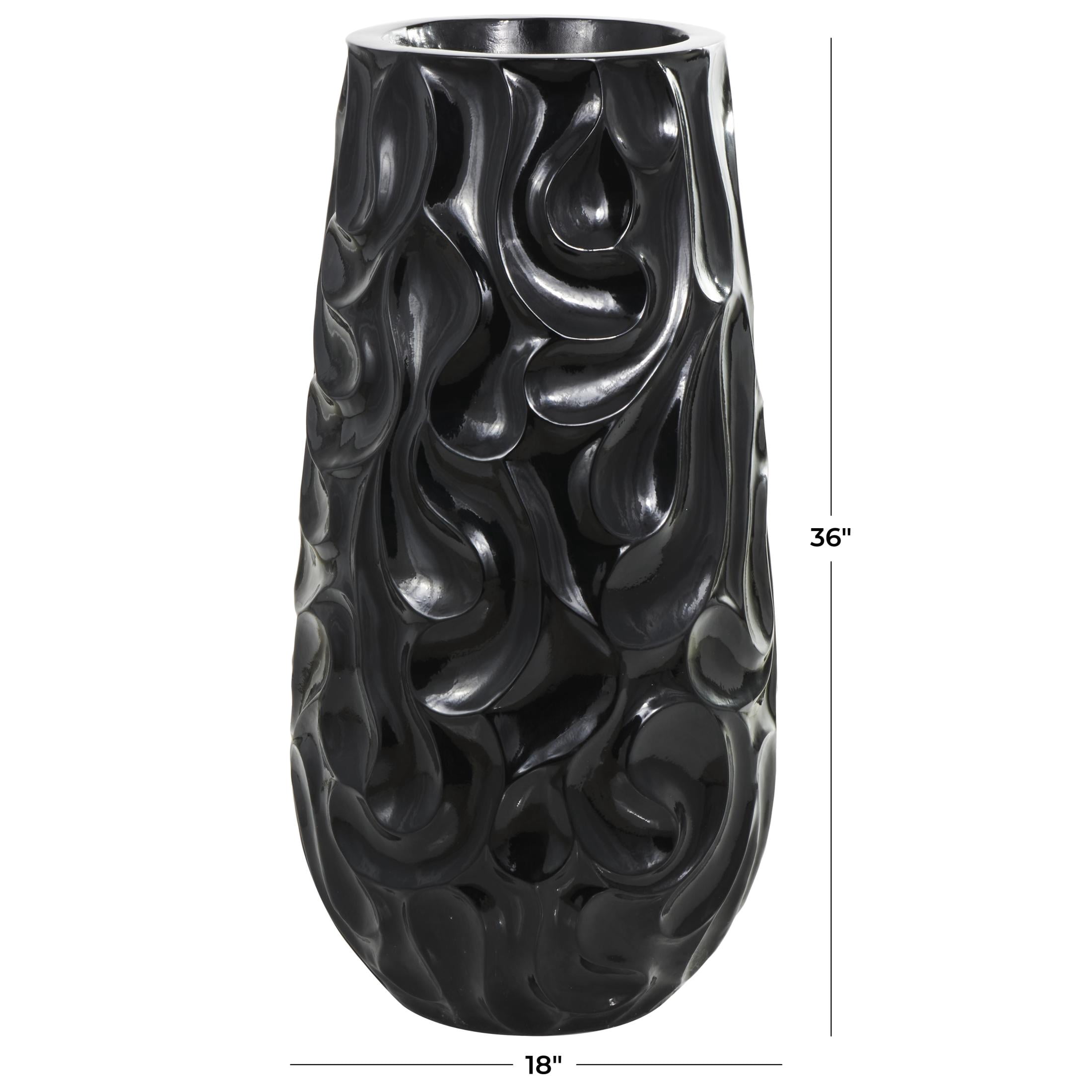 DecMode 36" Abstract Large Wavy Textured Floor Black Resin Vase