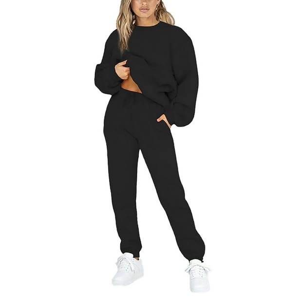 Capreze Long Sleeve Sweatsuits For Womens Solid Color Casual Lounge