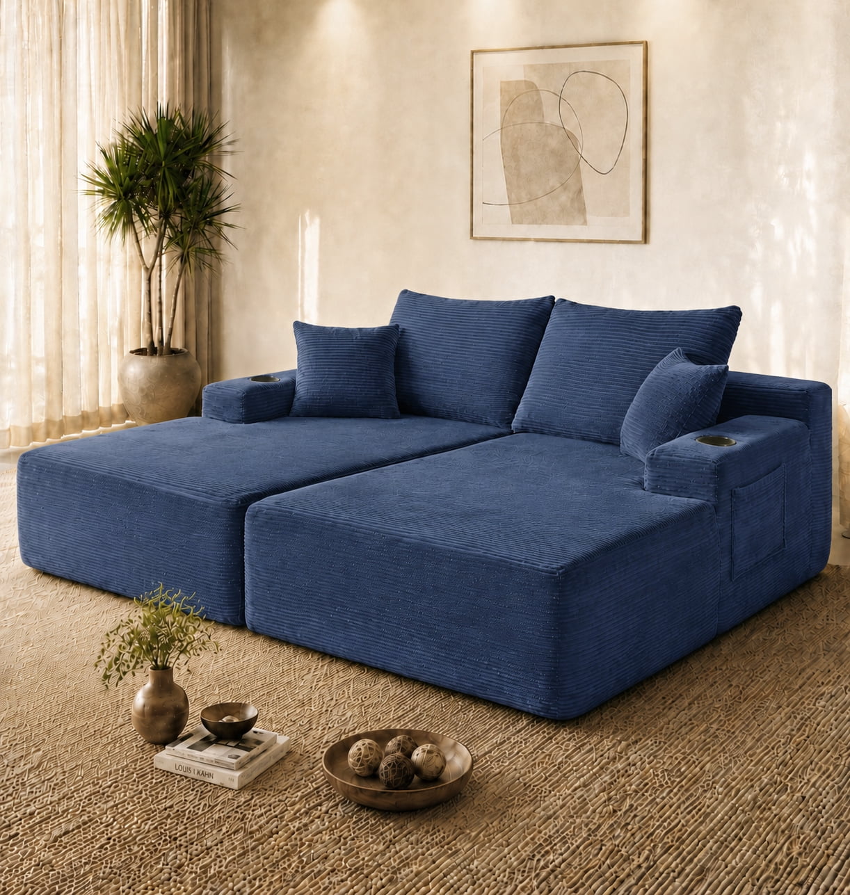 Leumius 69" Cloud Sectional Couch,L-Shape Futon Sofa Bed with R-Shape Chaise with Deep Seat,2 Seater Boneless Couch for Living Room,Blue