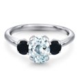 thumbnail image 3 of Gem Stone King 1.64 Ct Oval Sky Blue Aquamarine Black Onyx 925 Sterling Silver Ring, 3 of 6