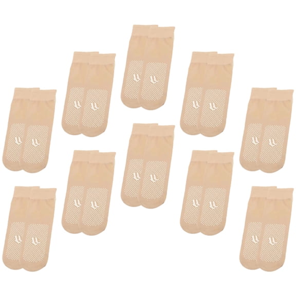 LOLIPPYY 10 Pairs Beige Skin Tone Chinlon Non- Soles Breathable Anti-Hooking Socks for Women