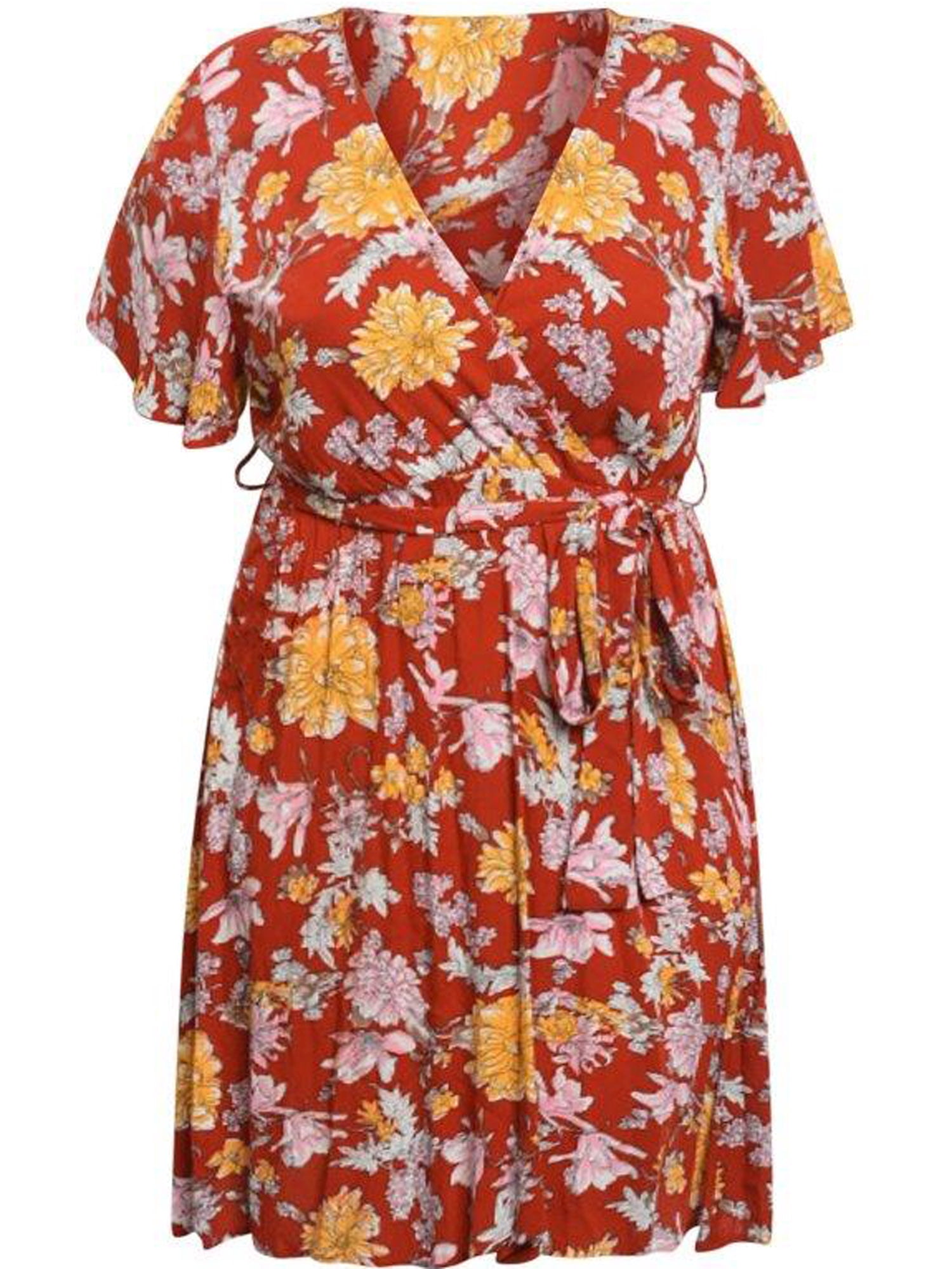 Orange Floral Print Womens Plus Size Wrap Dress Size XLarge