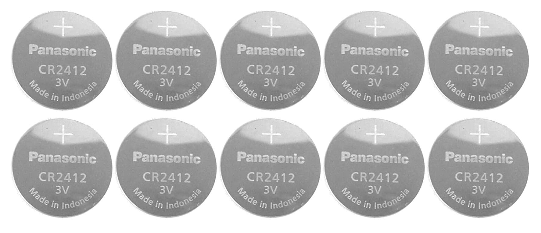 Lot of 10 Panasonic CR2412 3V Lithium Coin Size Battery, Tray Pack
