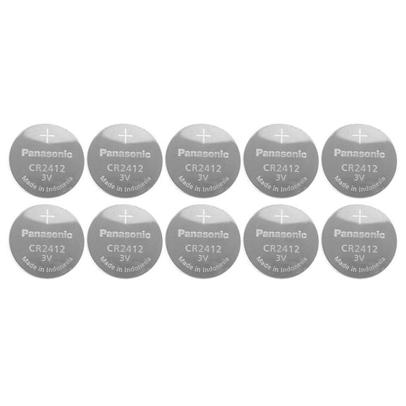 Lot of 10 Panasonic CR2412 3V Lithium Coin Size Battery, Tray Pack - Bulk Pack