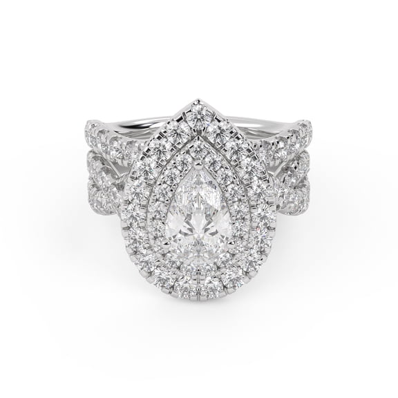 AFFY Double Halo Bridal Ring Set for Women Center 8.5x5.25mm Pear and Round Lab Created Moissanite Twisted Infinity Engagement Wedding Ring In 14K White Gold Plated 925 Sterling Silver Size-4