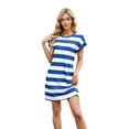 thumbnail image 3 of Womens Summer Dresses Striped Crewneck Short Sleeve T Shirt Dress Casual Tie Waist A Line with Pockets Blue & white S, 3 of 9