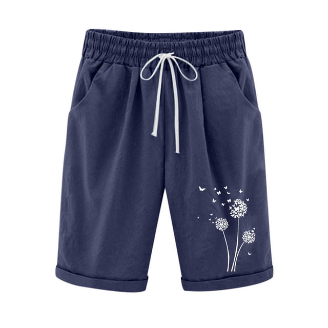 LOVZFMLL Women's Elastic Waist Baseball Printed Drawstring Shorts Navy XL