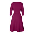 thumbnail image 4 of TSADFHJI Jupe en Satin Maxi Couleur Unie Col Rond Manches Mi-Longues Robe Ligne A Femme P Violet, 4 of 6