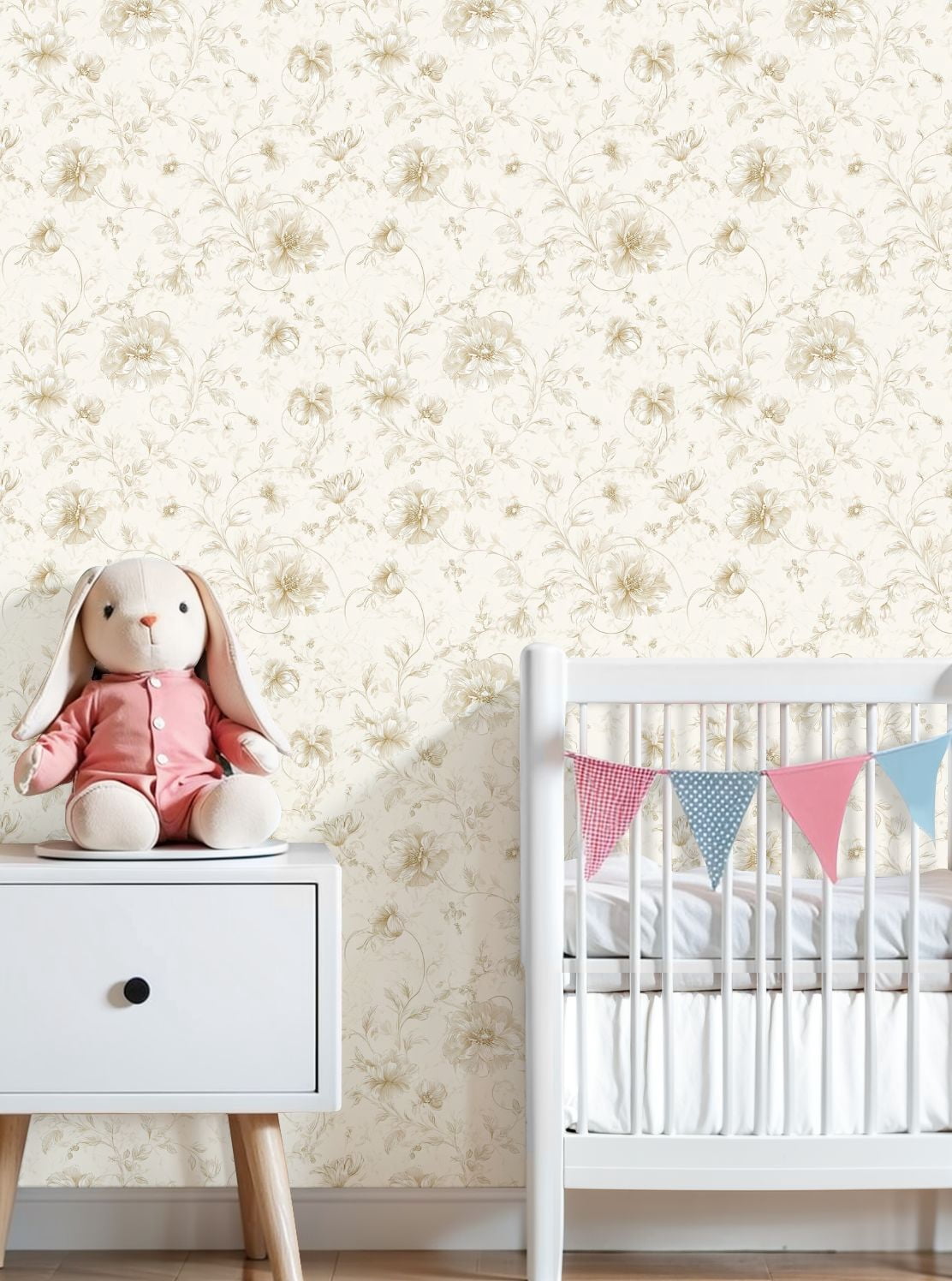 Vintage Peel and Stick Wallpaper Elegant Floral Beige Cream Flowers Soft Wall Mural 23.6in x 9.8ft Self Adhesive Removable Wall Paper Renter Friendly Wallpaper for Nursery Bedroom Cabinets