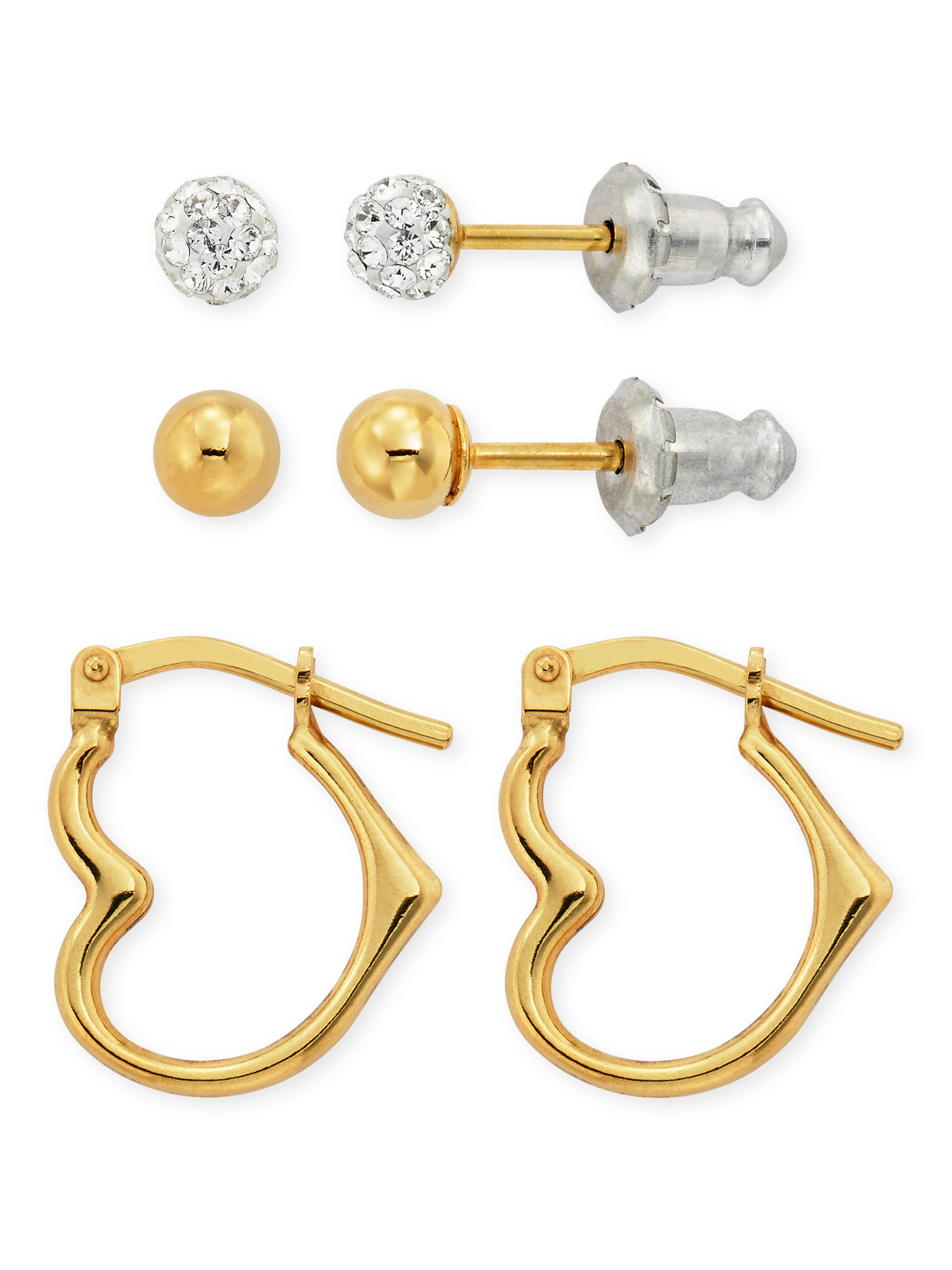 Brilliance Fine Jewelry 10K Gold Filled Crystal Ball Studs and Heart Hoop Children’s Set