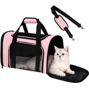Soft Cat Carrier for Pets Up to 15 Lbs, Airline Approved Small Dog Travel Bag with Padded Shoulder Strap, Portable Pet Carrier for Kittens & Puppies, Pink