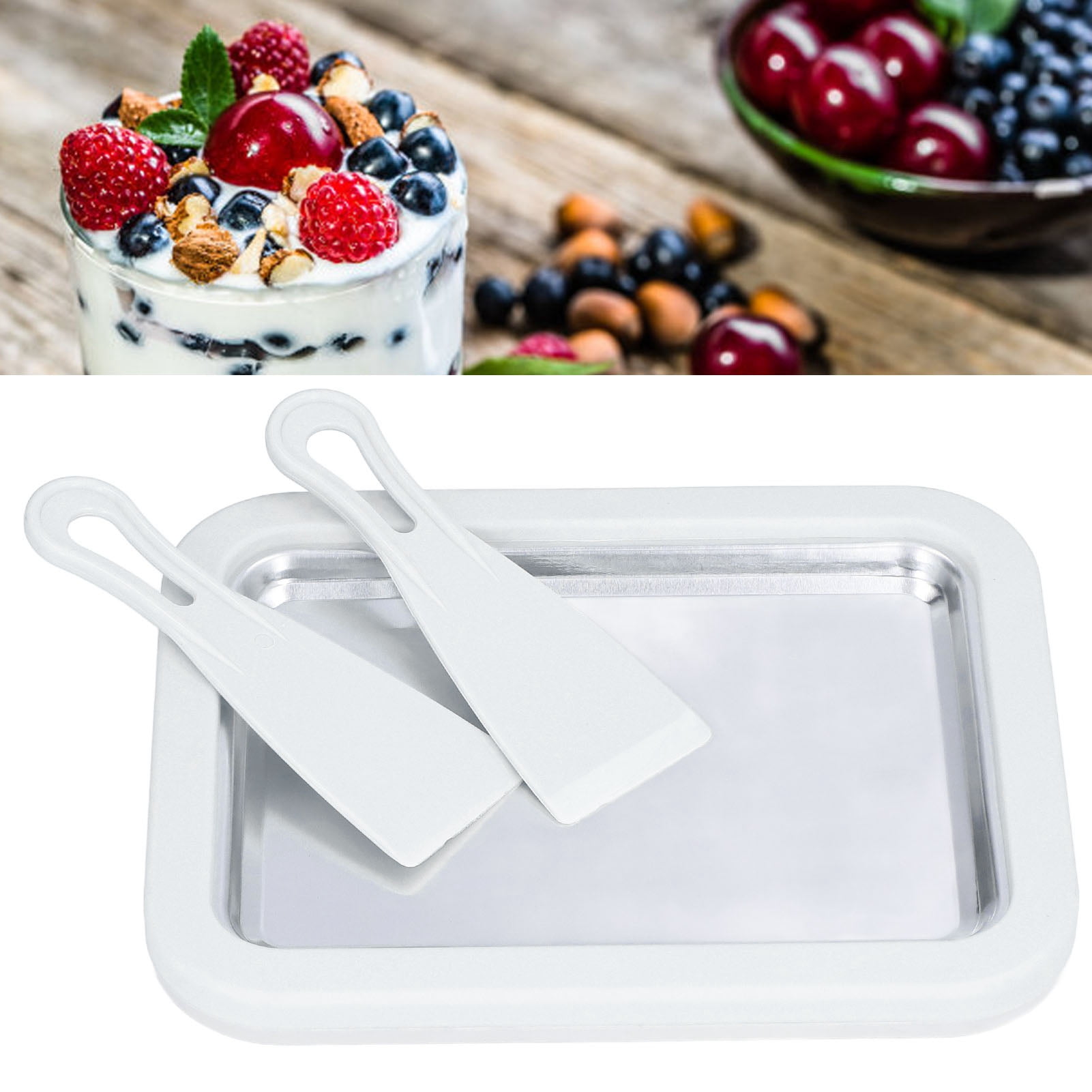 BOKYAN Instant Ice Cream Maker Fried Yogurt Machine Mini Unplugged Fruit Rolled Ice Cream Plate for Household (9.45 x 7.48 inches / 24 x 19 cm), White