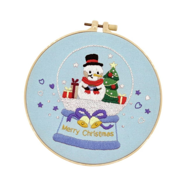 Kit de bordado navideño para principiantes en punto de cruz, temas navideños Muñeco de nieve