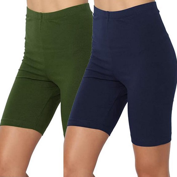 High Waist Yoga Shorts - Tummy Control Biker Shorts for Women 2 Pack - Seamless Stretch Running Gym Short Leggings Pants