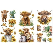 Rub on Transfer Decals for Furniture Crafts Decor 6"x12" 3Pcs Highland Cow Waterproof UV DTF Transfer Decals Sticker for Dresser Glass Porcelain Wood Plastic
