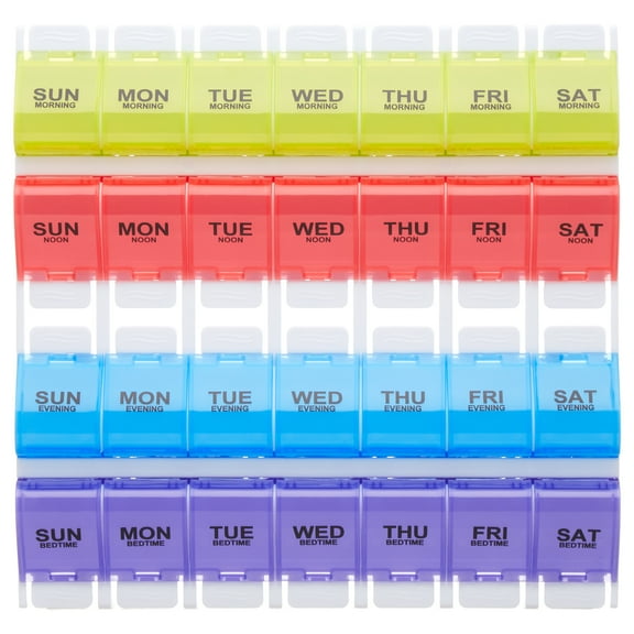 Equate 4-A-Day Weekly Large Pill Planner, Easy Open Pill Organizer