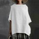 thumbnail image 2 of Gibobby Blusas Casual Blusa de mujer de color liso y camiseta suelta de algodón de lino para mujer（Blanco， L), 2 of 4