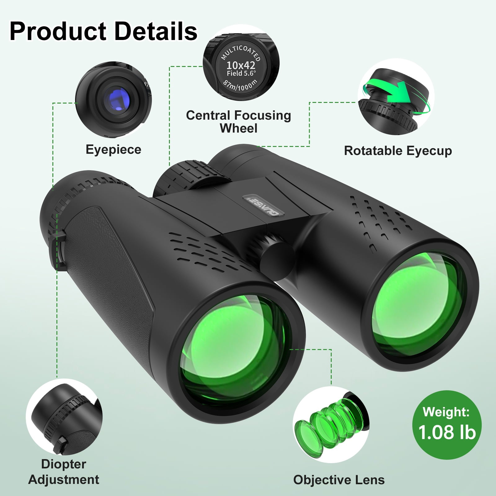 Binoculars for Adults Kids 10X42 Binoculars Wide View BAK4 Clear Waterproof Binoculars with Storage Bag for Outdoor Hiking Event Birding Concert, Easy to Focus