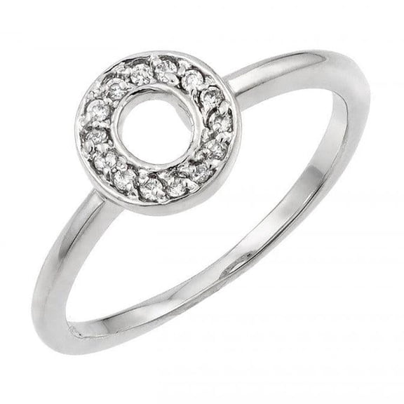 Rhodium Plated Sterling Silver 925 Pave Set Clear CZ Open Circle Ring White Female Size 9