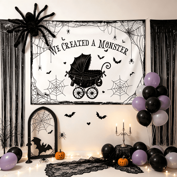 Halloween Dark Style Baby Shower Party Decoration Banner - Suitable for Baby Showers and First Birthday Parties