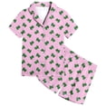 thumbnail image 1 of Ensemble de Pyjamas en Soie pour Filles, Manches Courtes Imprimées, Pyjamas à Boutons pour Enfants, Ensemble de Pyjamas Classiques, Pyjamas pour Filles, Garçons, Filles, Mode, 1 of 4