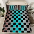 thumbnail image 2 of Castle Fairy Minimalist Checkered Twin Sheet Sets 3pcs for Kids Children Teens,Abstract Gradient Geometric Plaid Twin Fitted Sheet Microfiber,Grey Brown Teal Breathable Flat Sheet, 2 of 7