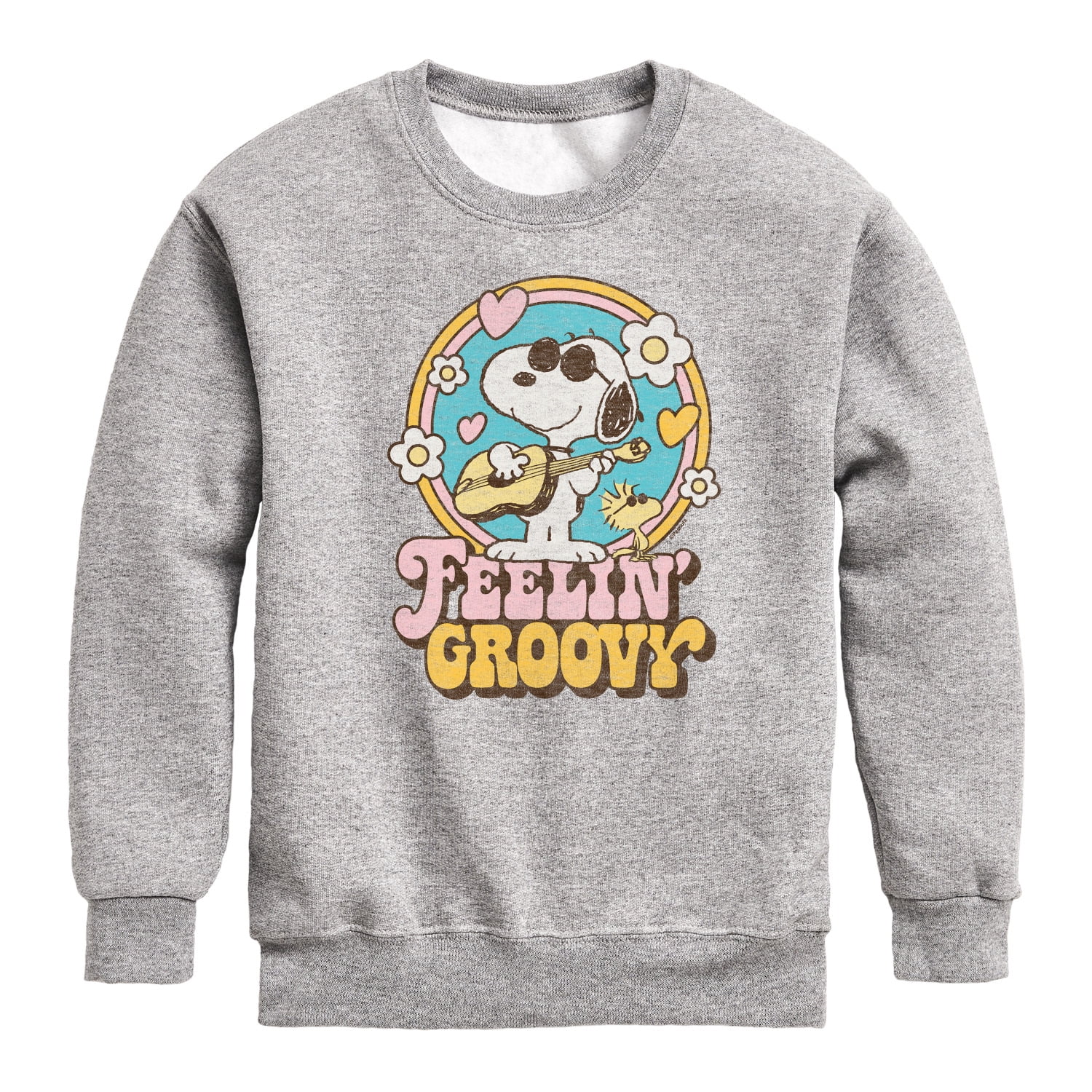 Peanuts - Feelin Groovy Snoopy And Woodstock Boys Graphic Long Sleeve Fleece Sweatshirt