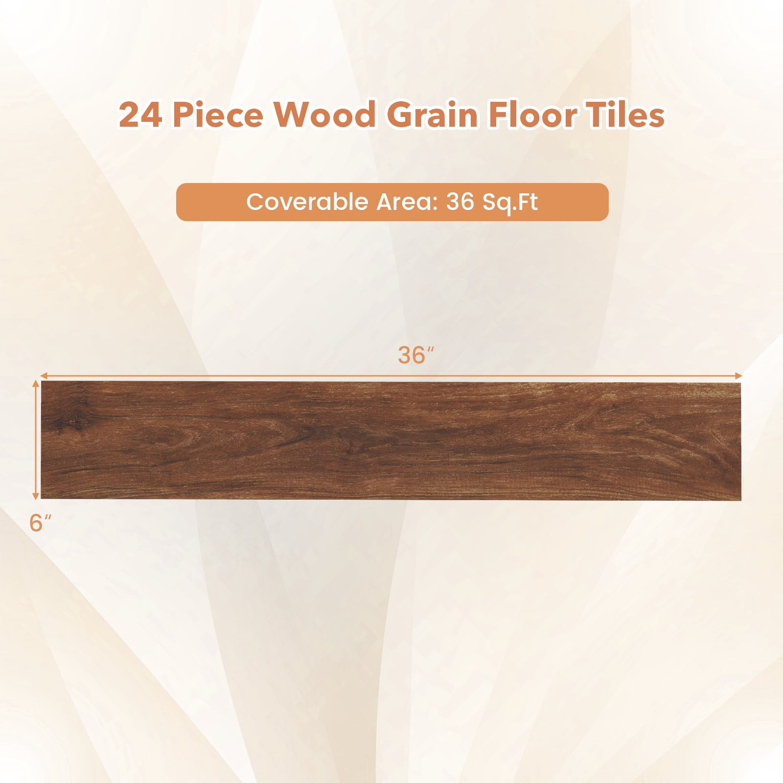 Costway 24-Pack 36 Sq.Ft Floor Tile Vinyl Flooring, Waterproof Vinyl Plank Flooring Rustic Brown