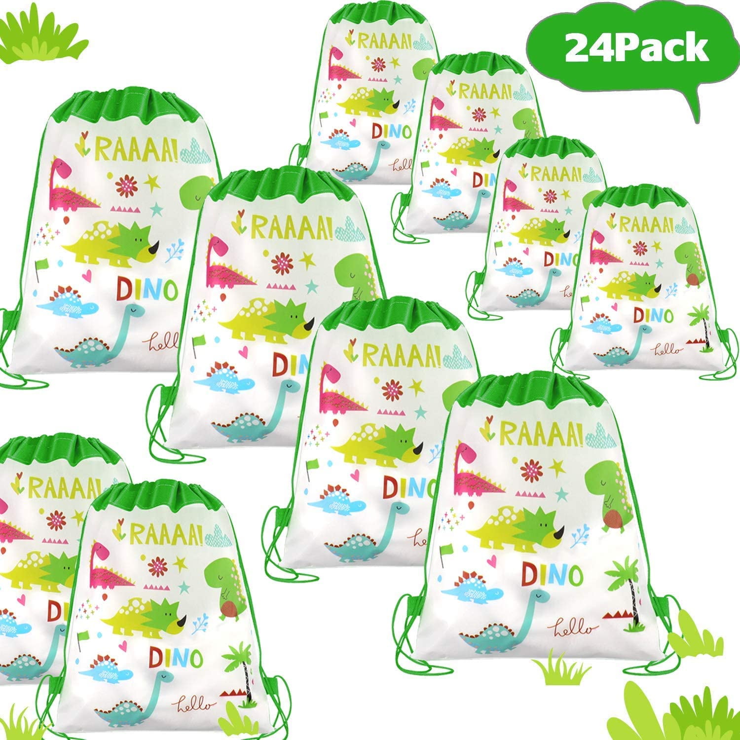 16 Pack Dinosaur Party Favor Bags for Boys Kids Dino Theme Party Supplies Candy Treat Goodies Gift Bags with Handle Watercolor Dinosaur Party Bags
