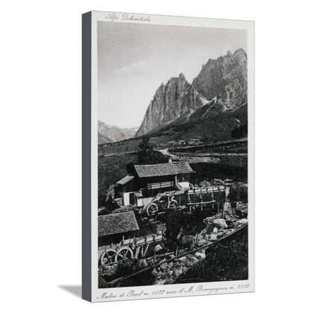Center Postcard - Mills of Pecol, Postcard, Canazei, Trentino-Alto Adige, Italy, 20th Century Stretched Canvas Print Wall Art