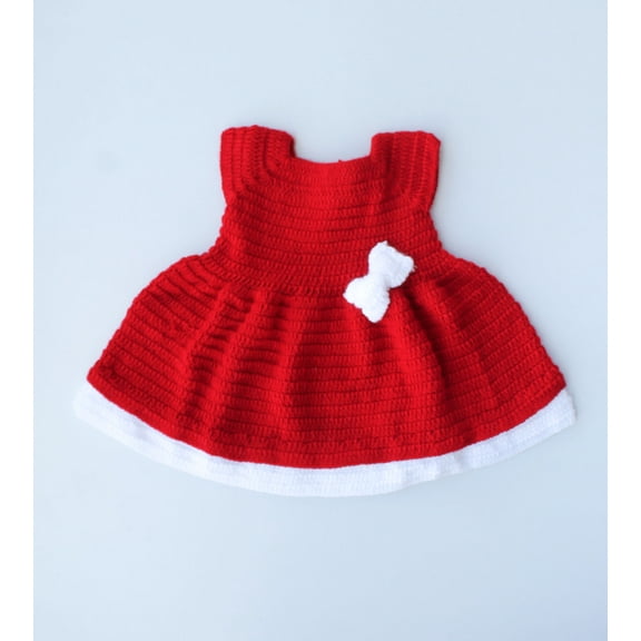 Woonie Handmade Crochet Bow Frock With Headband-Red
