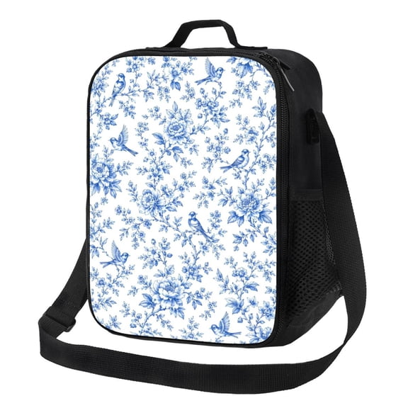 Blue Bird Floral Lunch Bag Insulated Thermal Lunch Box with Shoulder Strap & Handle for Women and Men