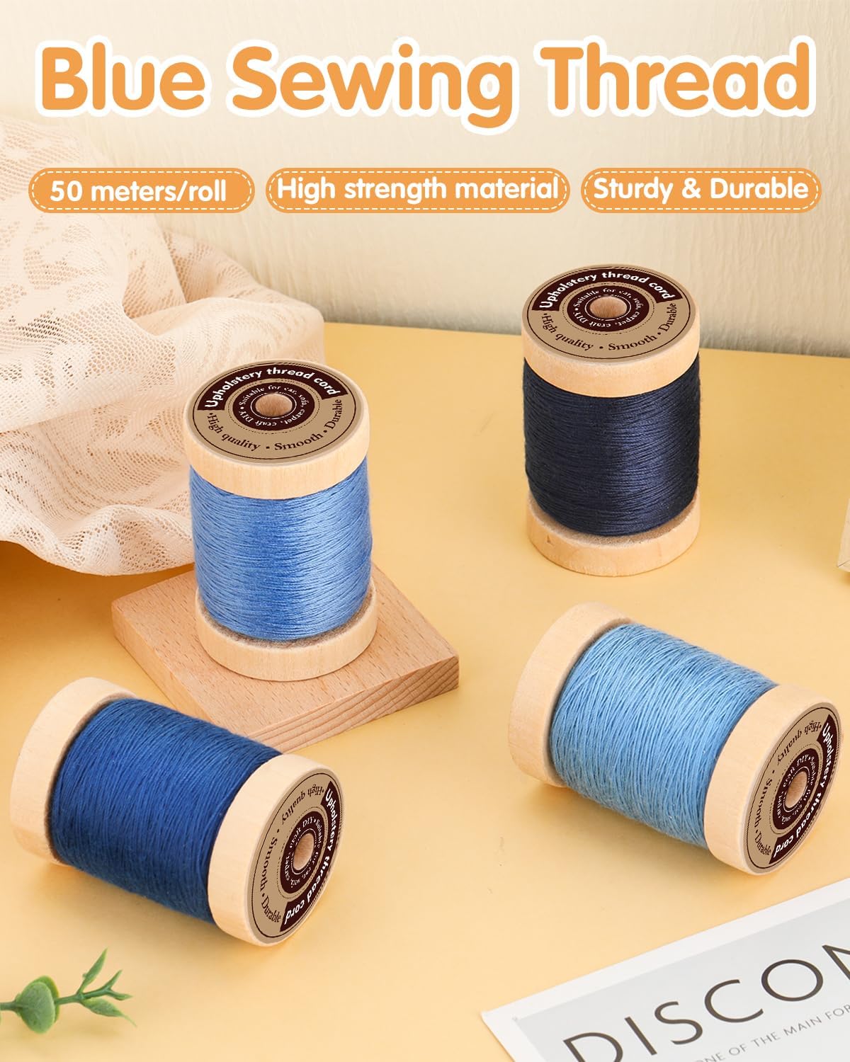 Upholstery Repair Kit, Sewing Kit with Blue Sewing Threads, Professional Heavy Duty Sewing Kit for Home Repair Sewing Denim Clothes, Denim Bags, Jacket, Shoes, Wallets Crafts