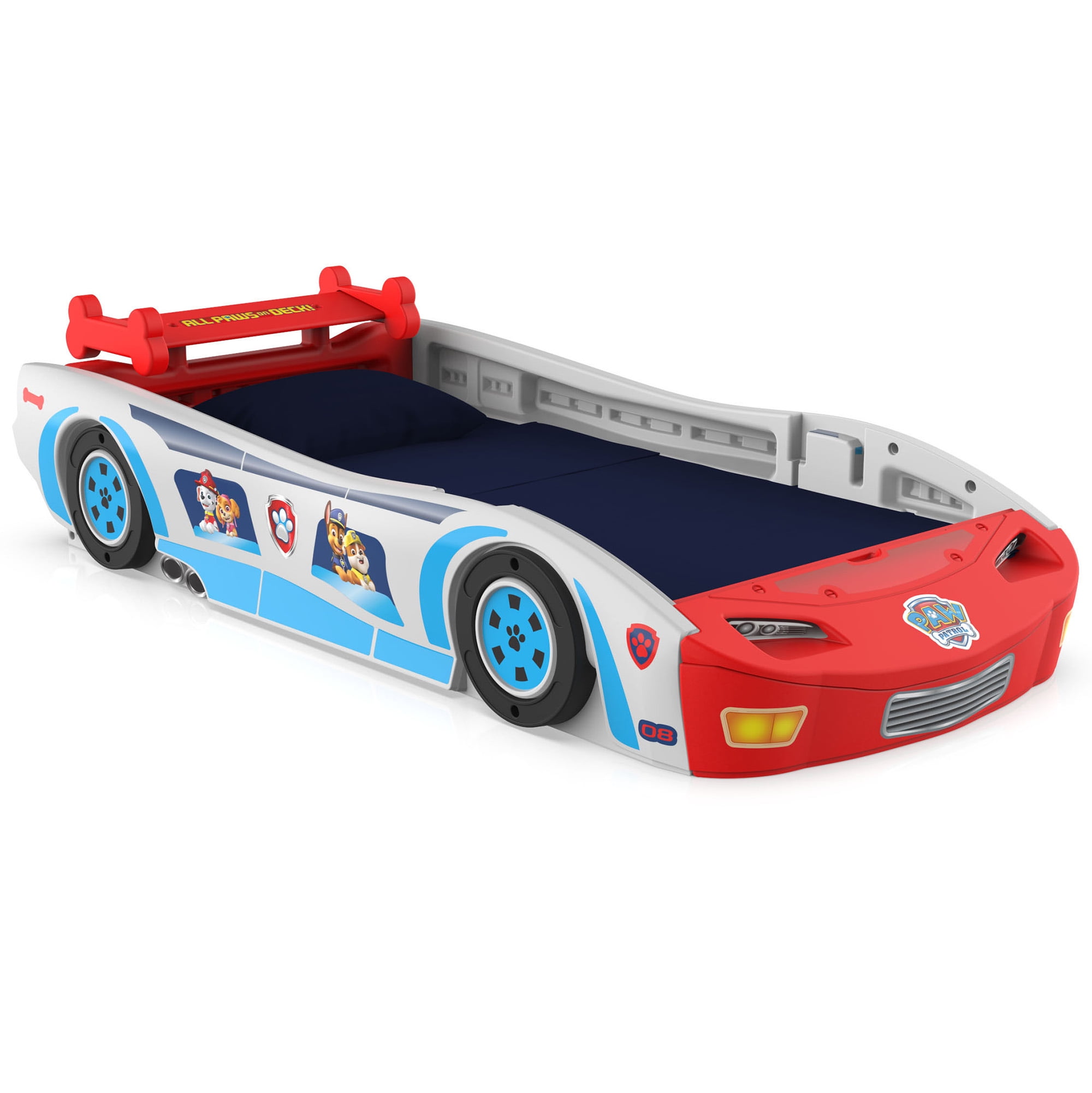 Children Twin Bed Turbo Race Car w/ Rear Spoiler And Tires Bedroom Furniture Red 