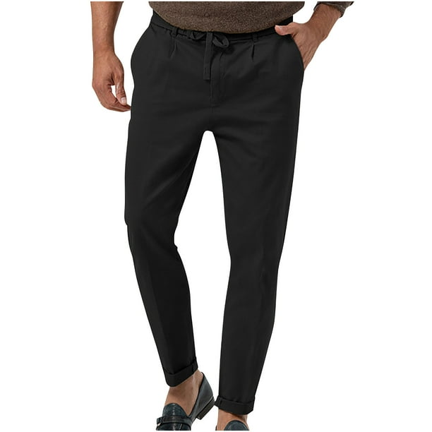 Pantalones largos de moda para hombre con cordón, cintura elástica, color sólido, pantalones casuales largos, pantalones para hombre