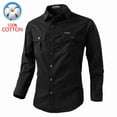 thumbnail image 2 of Men's 100% Cotton Long Sleeve Work Shirt, Casual Button-Down Utility Shirt with Multi Pockets, 2 of 5
