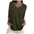 thumbnail image 1 of Women Spring Casual Three Quarter Sleeve Solid V Neck Loose Pullover Knit Fall Sweater Top, 1 of 5