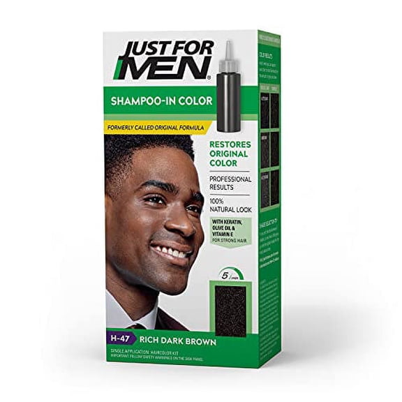 Just For Men Shampoo-In Color, Mens Hair Dye with Vitamin E for Stronger Hair - Rich Dark Brown, H-47