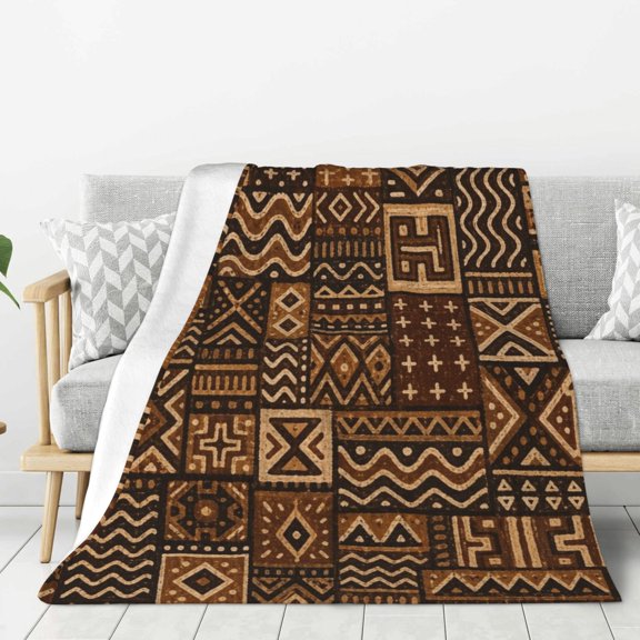 Ethnic Motif Seamless Textile Decor Ultra-Soft Anti-Pilling Flannel Fleece Throw Blanket, Warm Cozy Blanket for Couch Bed Sofa Travel Camping, 40x30