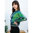 thumbnail image 2 of Womens Long Sleeve Front Zip Track Stripe Sequin Bomber Jacket, Mermaid, Small, 2 of 5