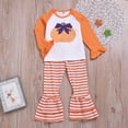 thumbnail image 3 of Inevnen Toddler Girl Halloween Clothes Set Plaid Pumpkin T-Shirts Tees Pullover Shirts Tops+Flare Pants Outfit Set, 3 of 8