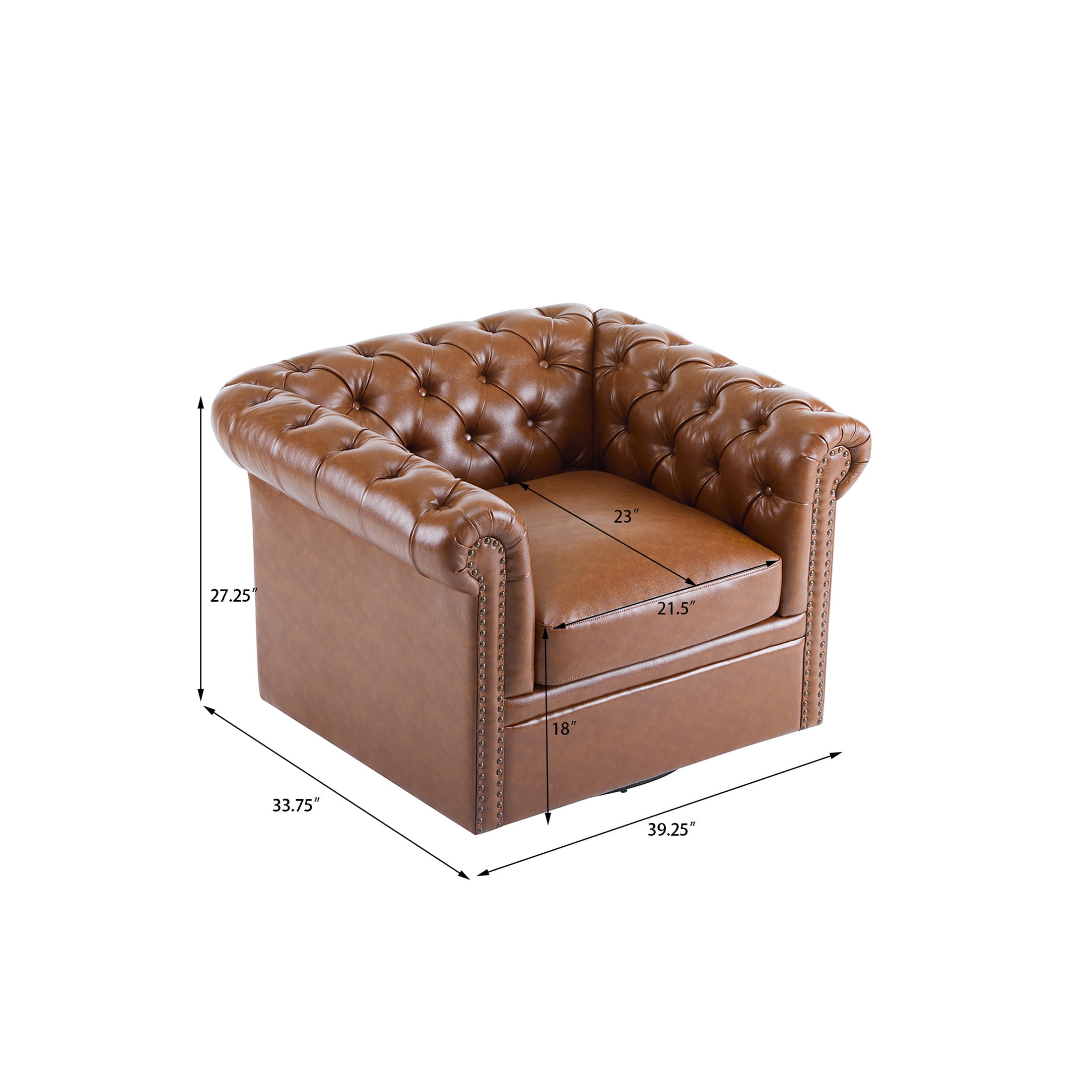 Bentar Upholstered Tufted Chesterfield 360 Degree Swivel Club Chair with Nailhead Trim, Cognac